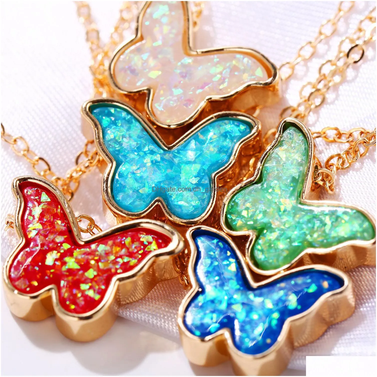 fashion colorful blue pink butterfly necklace women 2020 new hot charm acrylic butterfly necklaces for women