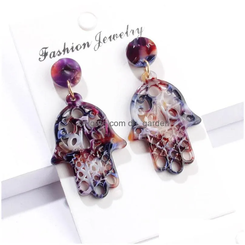 fashion leopard acrylic resin earrings geometric hand palm drop earrings for women colorful round circle shape ear wedding jewelry