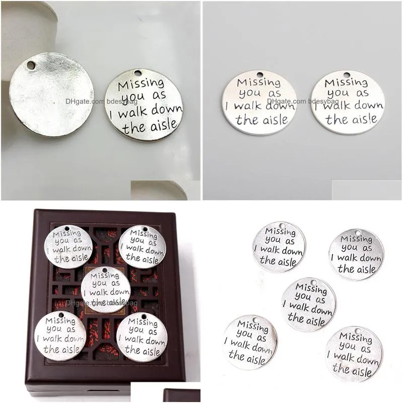 100pcs/lot 23mm memorial wedding charms antique silver tone missing you as i walk down the aisle