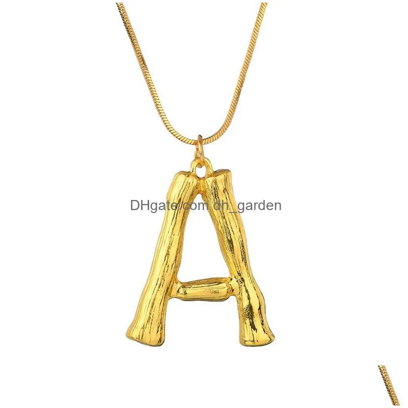 fashion 26 letter bamboo pendants necklace for women gold plated snake chain initial necklace fashion jewelry statement chain necklace