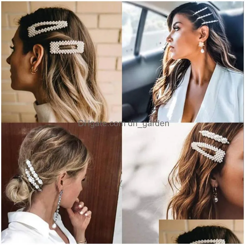 fashion women hairs clip geometric pearl hair jewelry accessories hairpins alloy metal barrettes girls convenient hairgrips