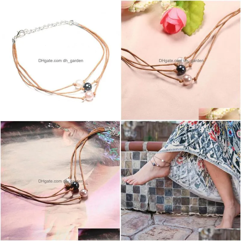 summer beach pearl anklets bohemian 3 layers foot jewelry tassel leg chain pearl anklet bracelet for women jewelry accessories