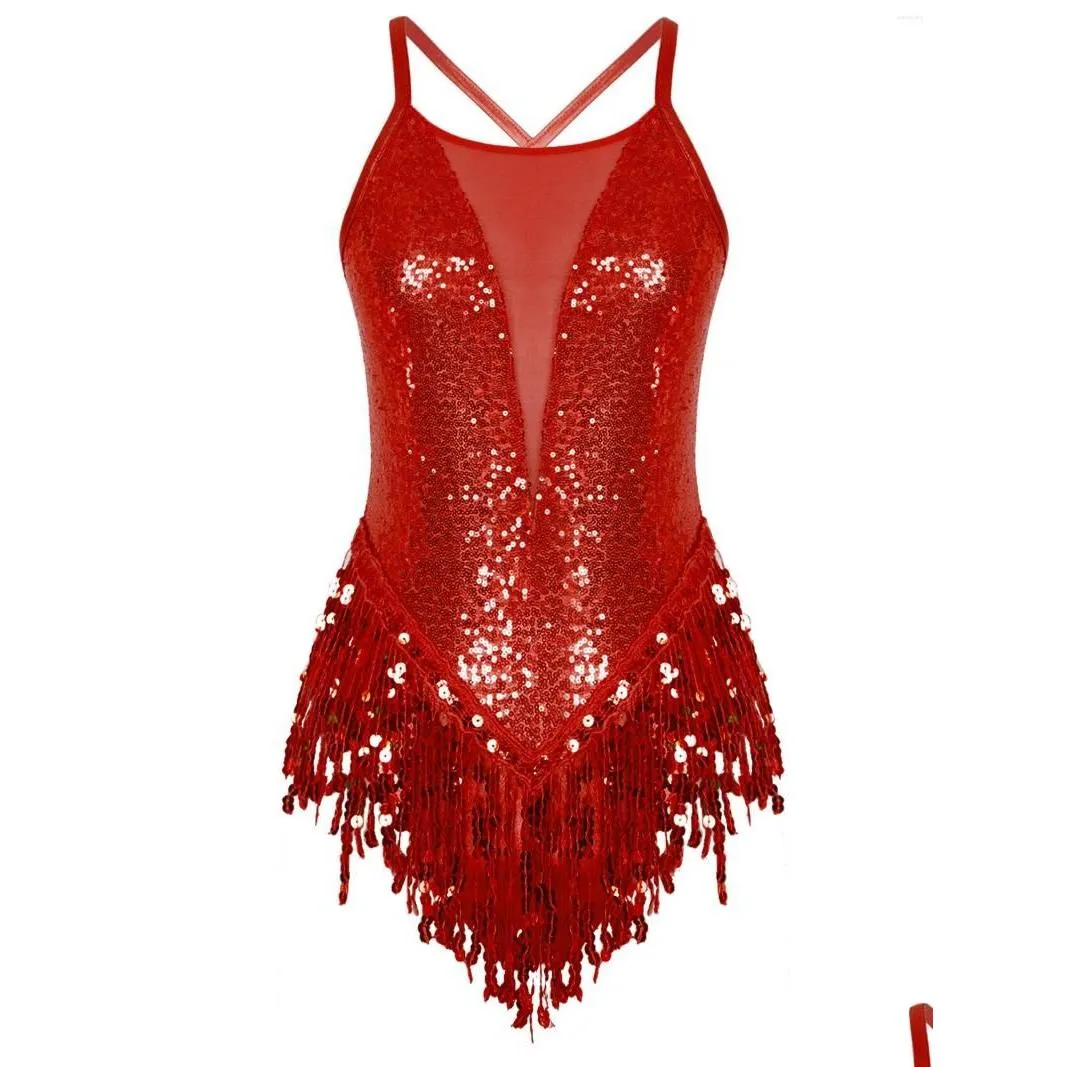 stage wear sparkling sequins latin jazz dance leotard bodysuits womens fringed jumpsuits for performance costumes