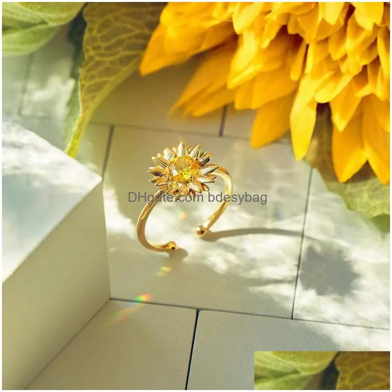 sunflowers rings for women plant design accessories mini finger adjustable open ring valentines day gfit