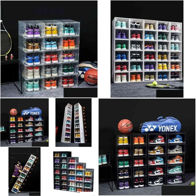 612pcs large shoe box stackable display drawer storage heel case cabinet sneaker plastic organizer home closet organizer