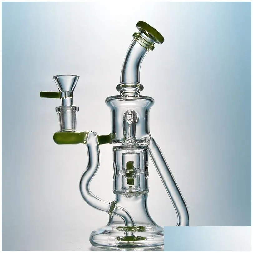 green purple glass bongs hookahs double recycler bong propeller spinning percolator oil rigs dab rig 14mm joint water pipes with heady bowl