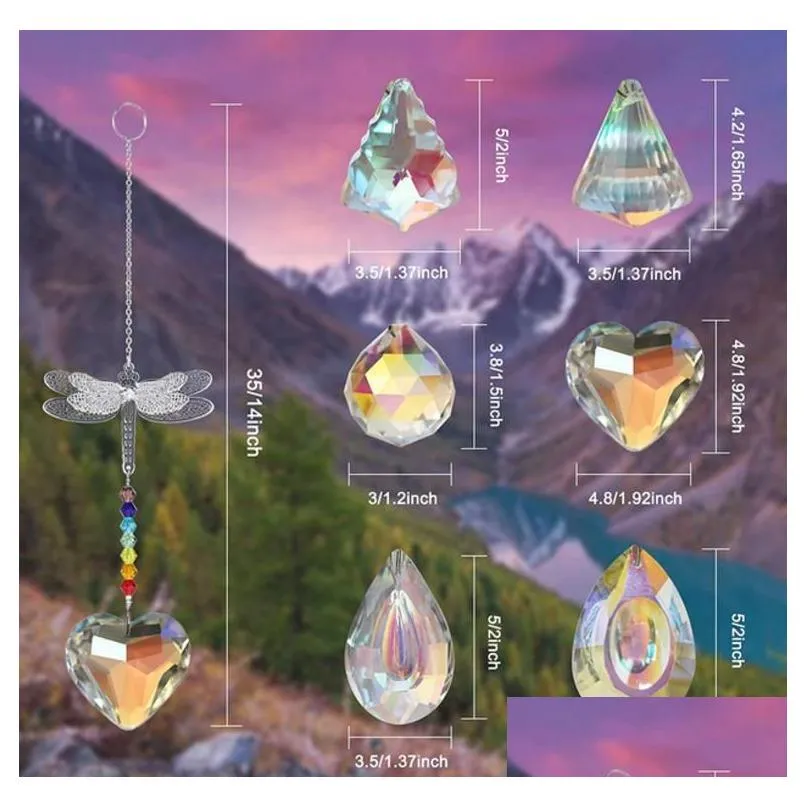 ab color crystal sun catcher garden decoration window butterfly dragonfly hanging prism rainbow maker beaded charms chandelier pendant