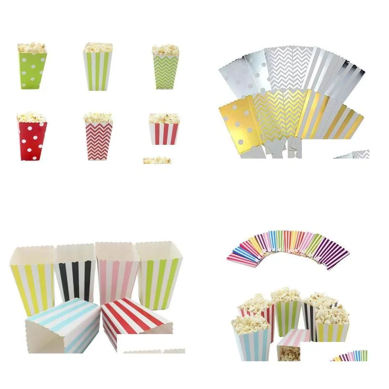 120pcs wave circles pattern folding candy popcorn boxes birthday party wedding candy/sanck favor bags paper chritmas gift bag