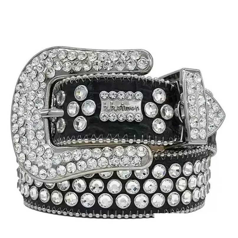 designer bb simon belts for men women shiny diamond belt black on black blue white multicolour with bling rhinestones as gift