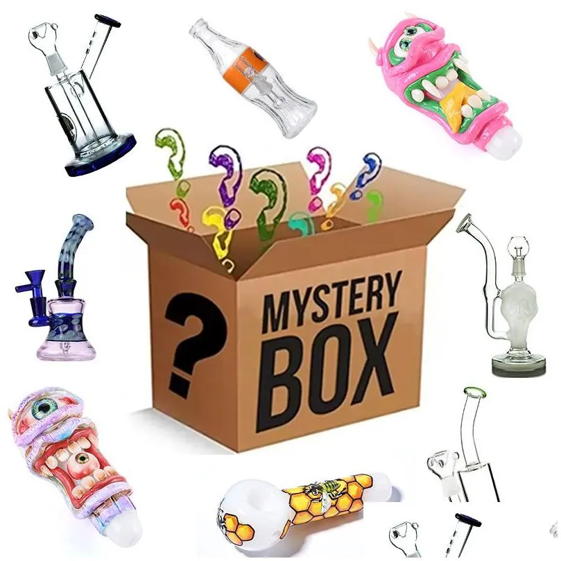 in stock mystery box surprise blined box multi styles hookahs bangers water glass bong smoking accessories perc percolator pipes oil rig dab