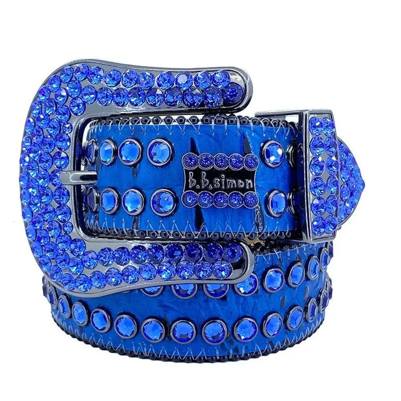 2023 designer bb simon belts for men women shiny diamond belt black blue white multicolour with bling rhinestones as gift