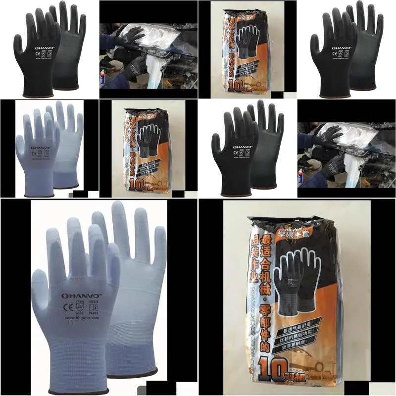 work gloves hand protection pu coated nitrile safety glove for mechanic working nylon cotton palm