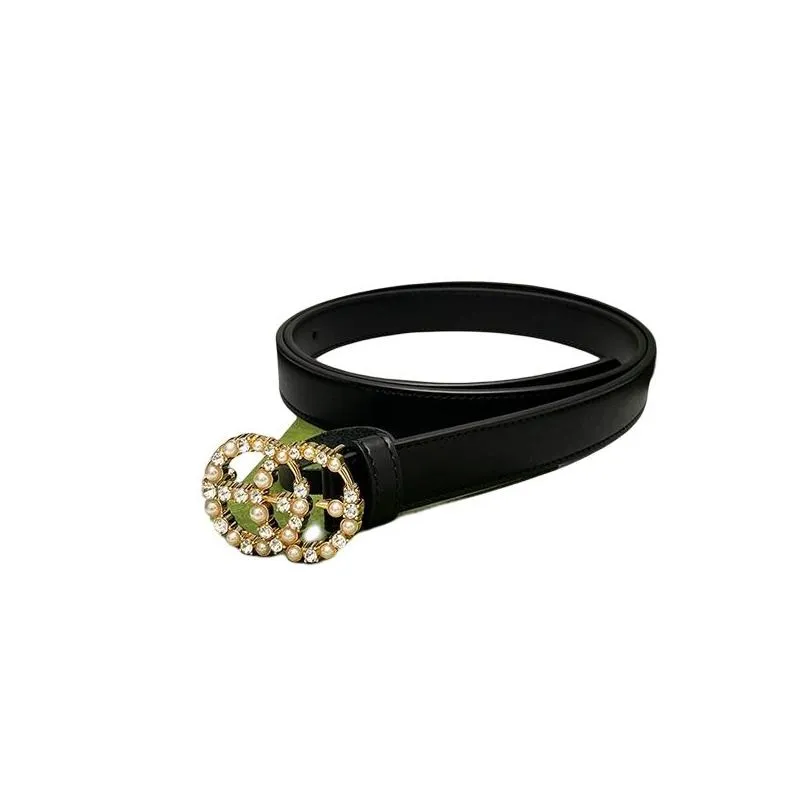 luxury cowskin belts designer pearl waistband womens genuine leather belt fashion gold diamond smooth buckle g waistbands width 2.4cm
