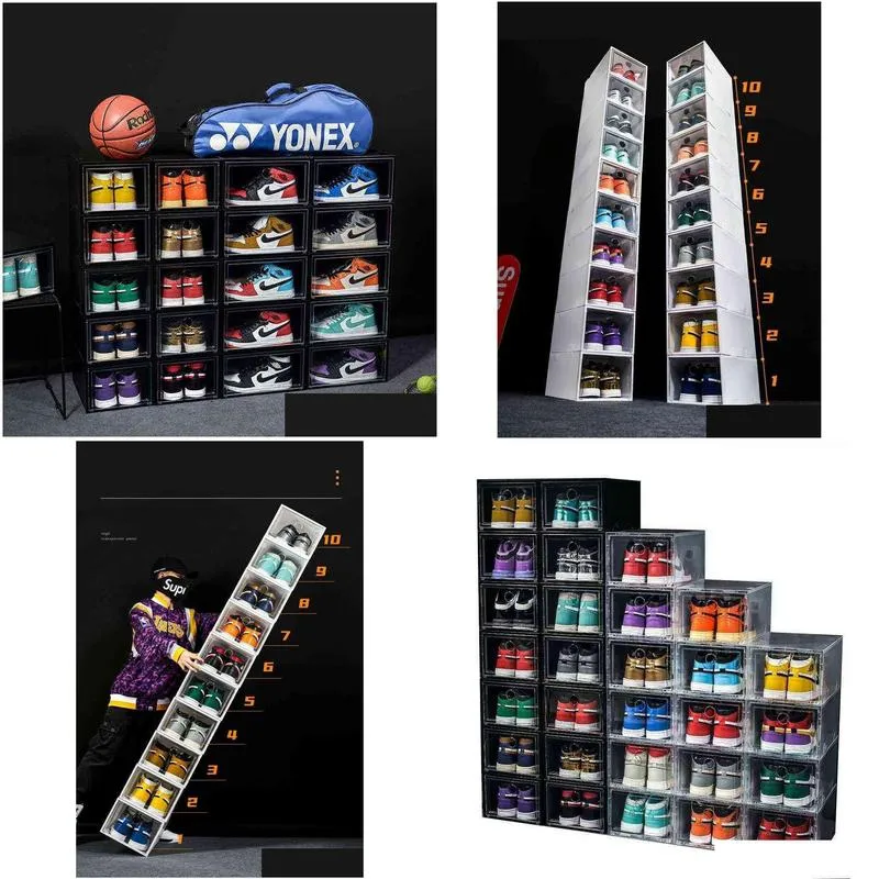 612pcs large shoe box stackable display drawer storage heel case cabinet sneaker plastic organizer home closet organizer