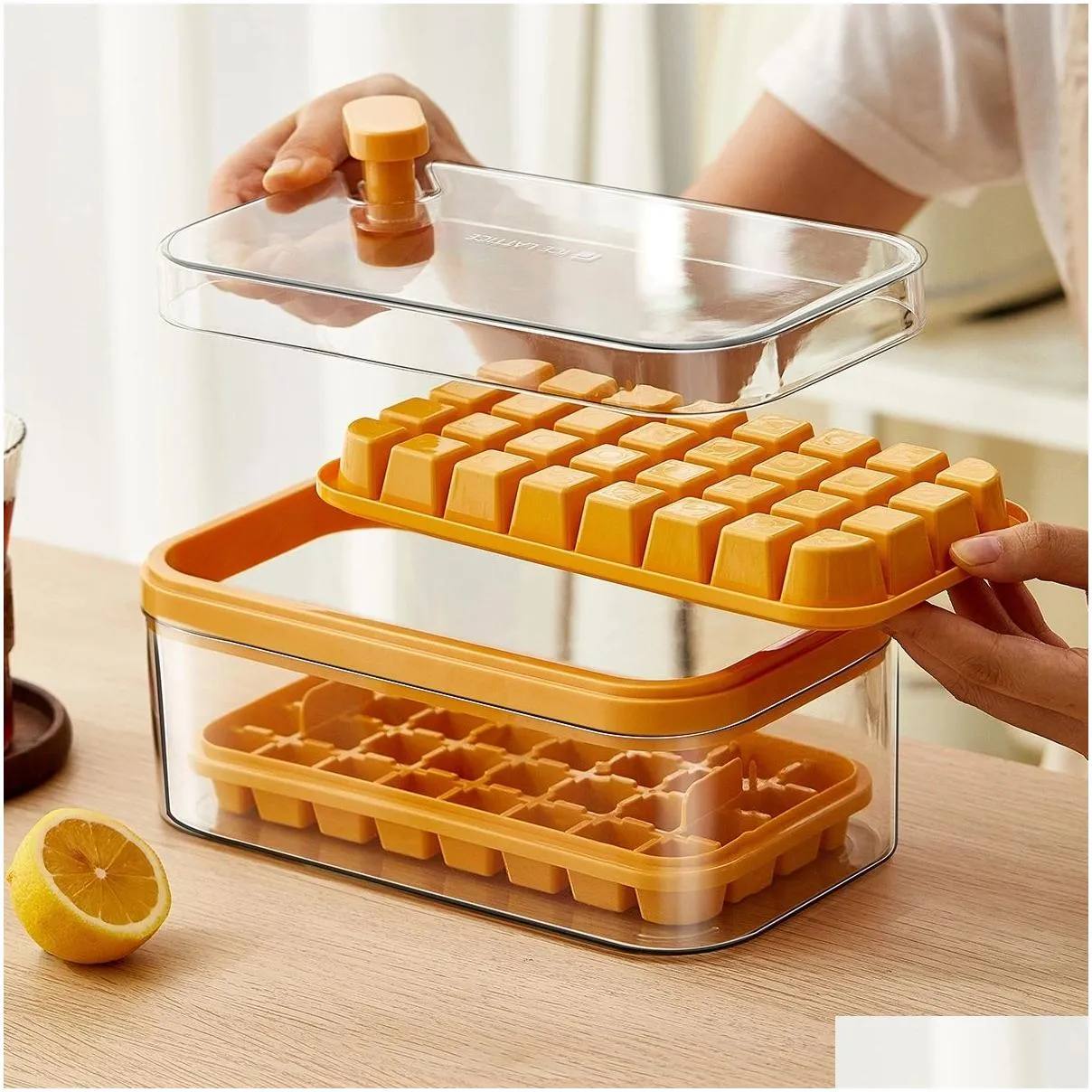 ice cream tools ice cube tray oneclick fall off easyrelease 32 cavity silicone ice mold for cocktail ice cube maker with storage box ice