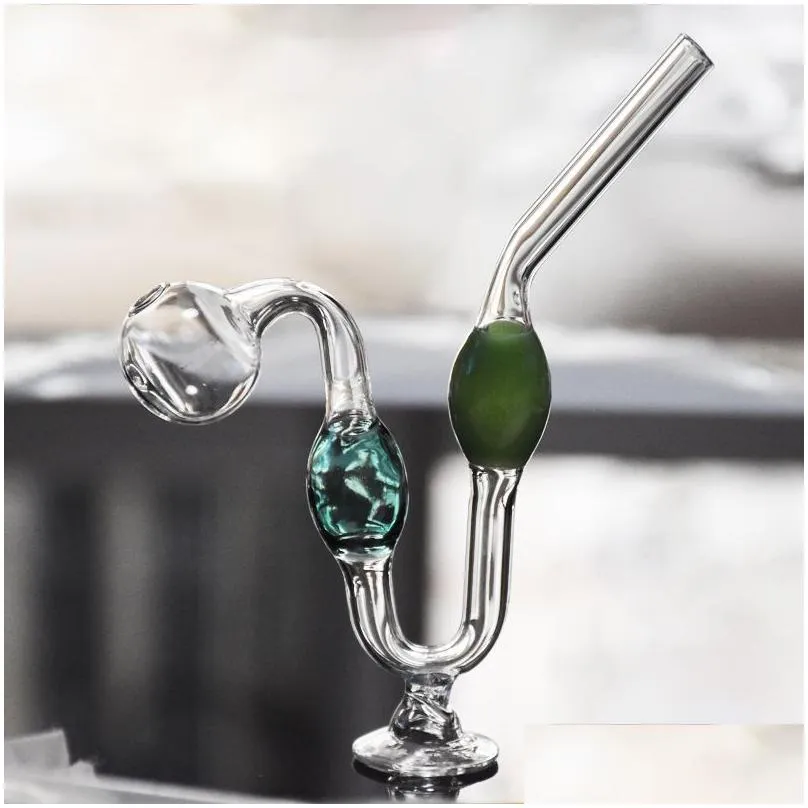 hand water bubbler pipes oil burner glass pipe portable serpentine special thick pyrex downstem rig round of small glass tobacco tubes smoking accessories