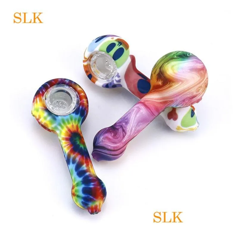 mini water pipes selling glass bongs with patterns glass bowl silicone smoking pipes for smoking tobacco 4.23 bongs