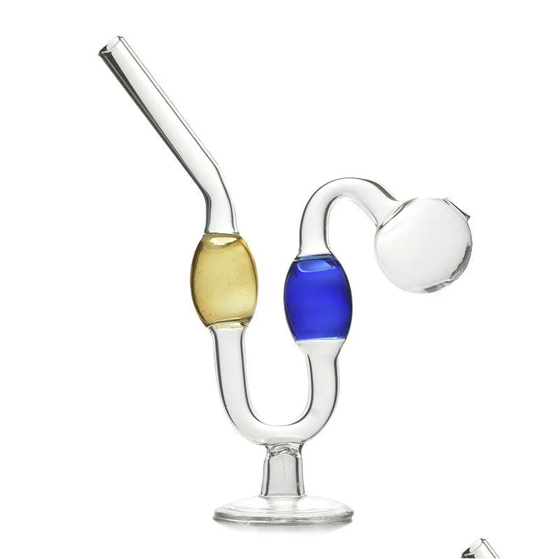 hand water bubbler pipes oil burner glass pipe portable serpentine special thick pyrex downstem rig round of small glass tobacco tubes smoking accessories