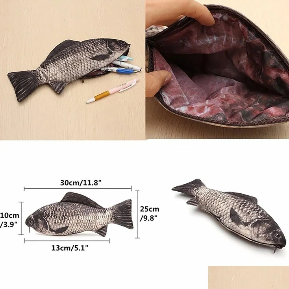 storage bags pencil bag carp pen bag realistic fish shape makeup pouch pen pencil case with zipper back to school