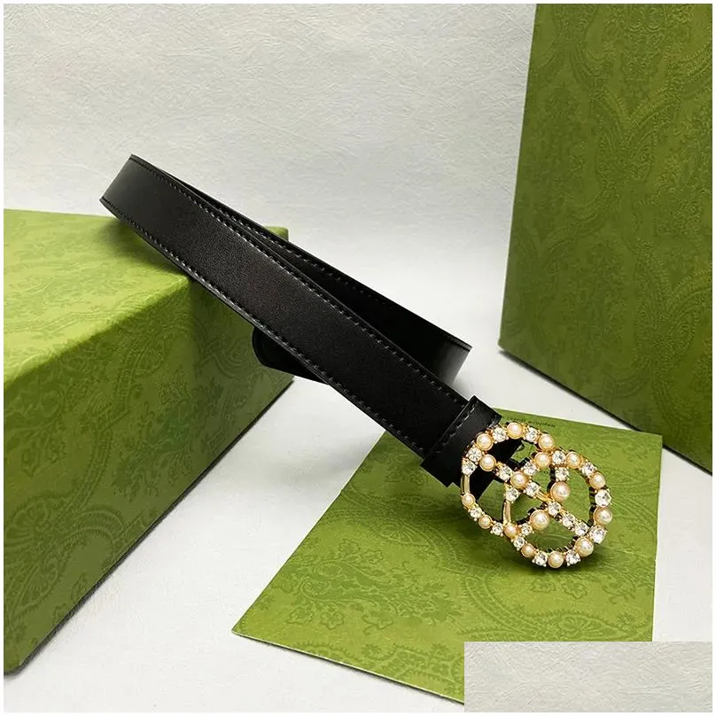 luxury cowskin belts designer pearl waistband womens genuine leather belt fashion gold diamond smooth buckle g waistbands width 2.4cm