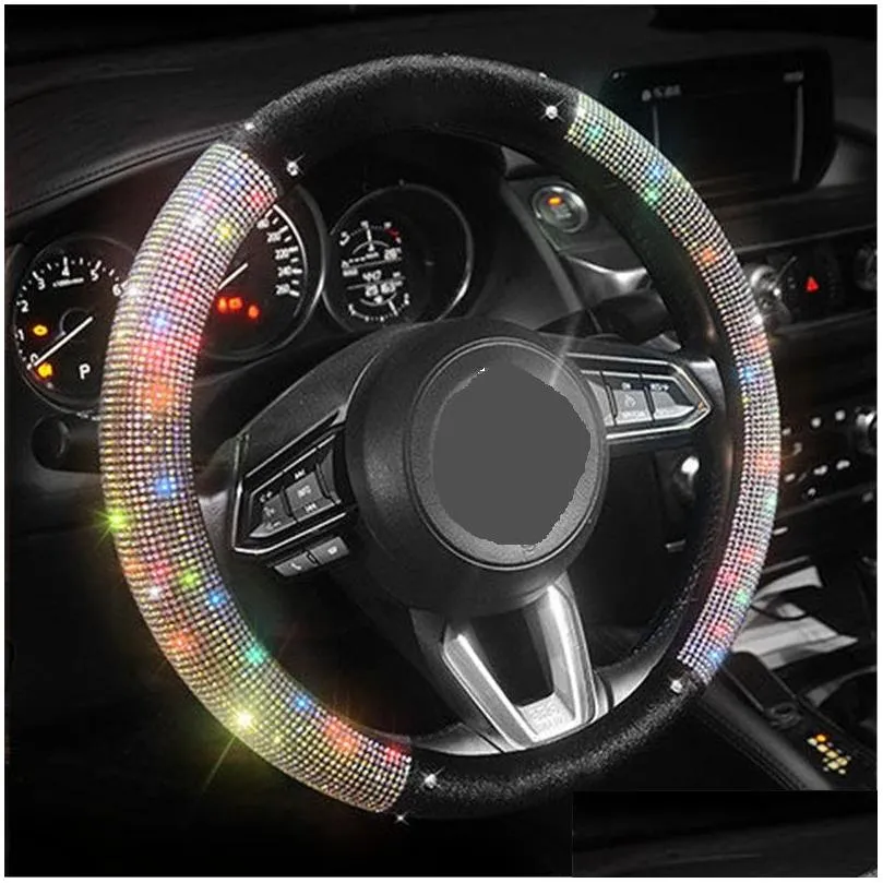 motocovers car interior accessories steering wheel covers bling diamond antislip suede steering wheel cover universal protective cover