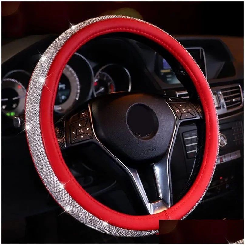 motocovers car interior accessories steering wheel covers bling diamond antislip suede steering wheel cover universal protective cover