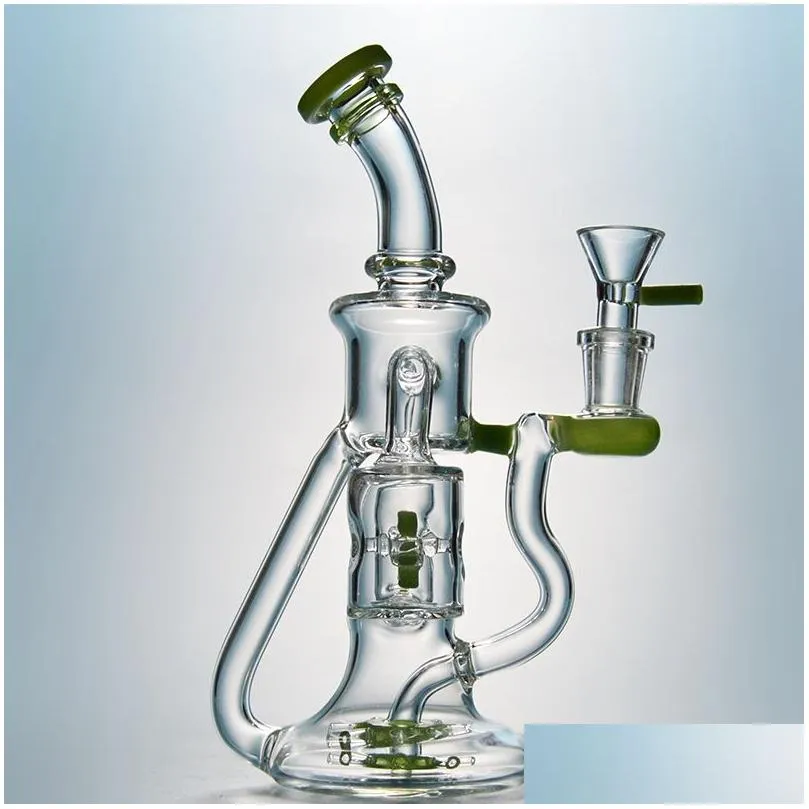 green purple glass bongs hookahs double recycler bong propeller spinning percolator oil rigs dab rig 14mm joint water pipes with heady bowl