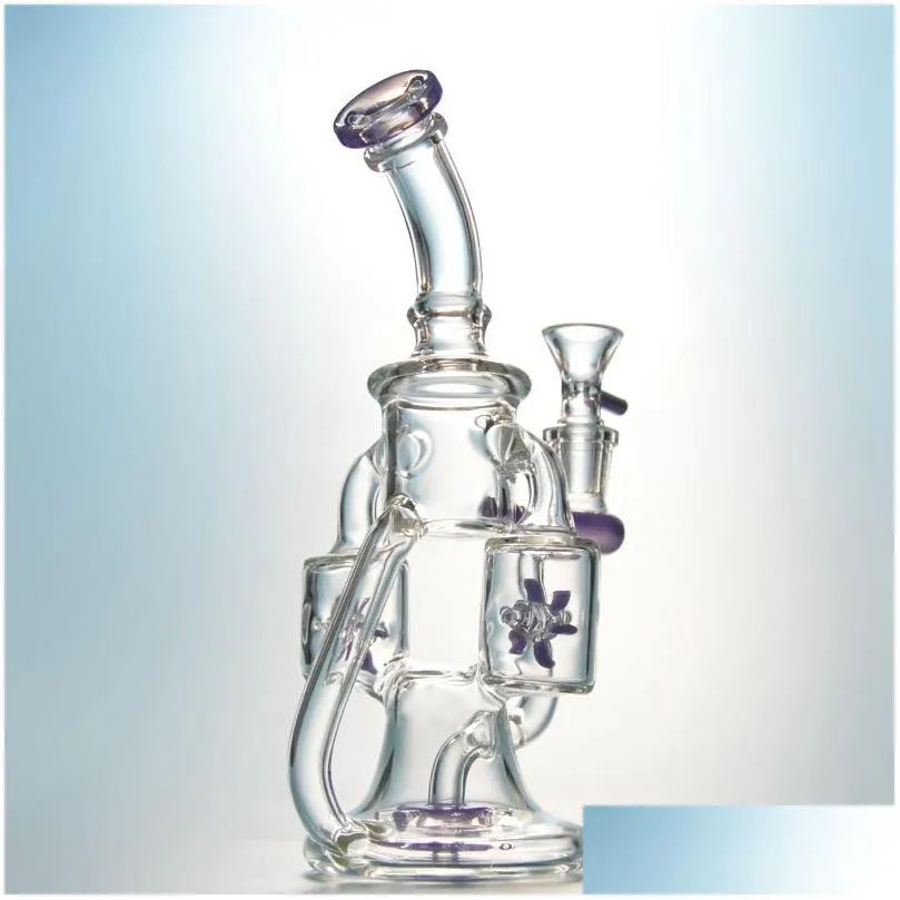 green purple glass bongs hookahs double recycler bong propeller spinning percolator oil rigs dab rig 14mm joint water pipes with heady bowl