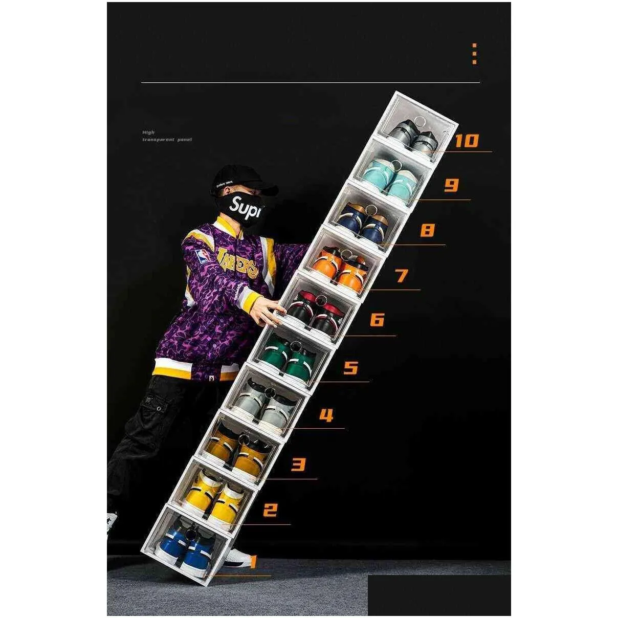 612pcs large shoe box stackable display drawer storage heel case cabinet sneaker plastic organizer home closet organizer