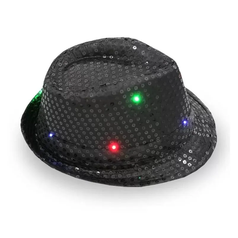 led jazz hats flashing light up fedora caps sequin cap fancy dress dance party hats uni hiphop lamp luminous cap a0301