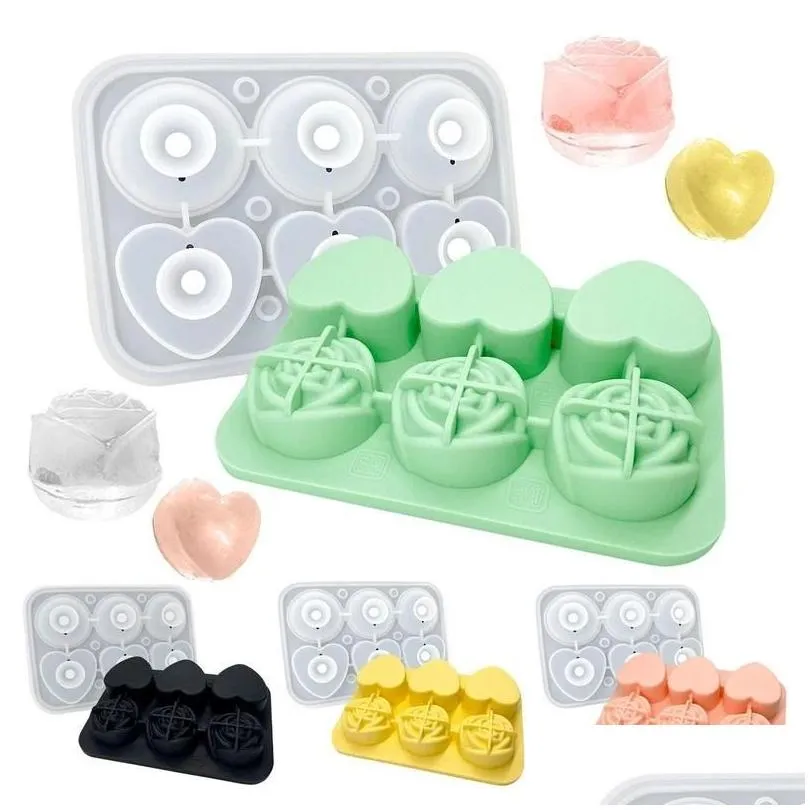 4/6 cavity rose ice cube tray heart shape silicone ice mold jelly pudding ice cream mold ice ball maker for whiskey cocktails soda
