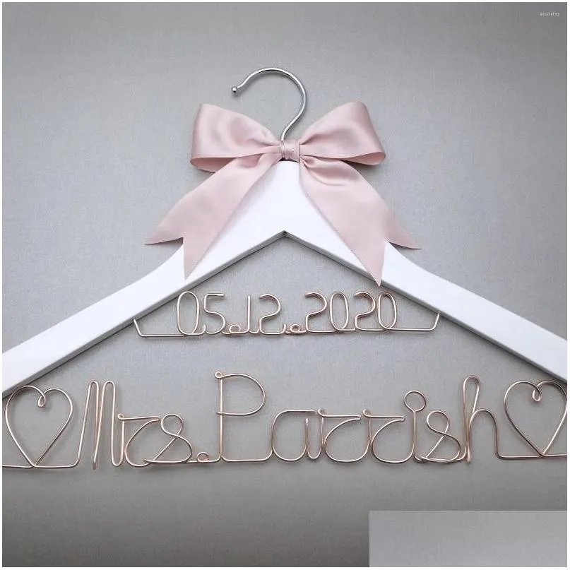 party supplies personalized wedding hanger with bow custom date and name white dress bride bridesmaid gift