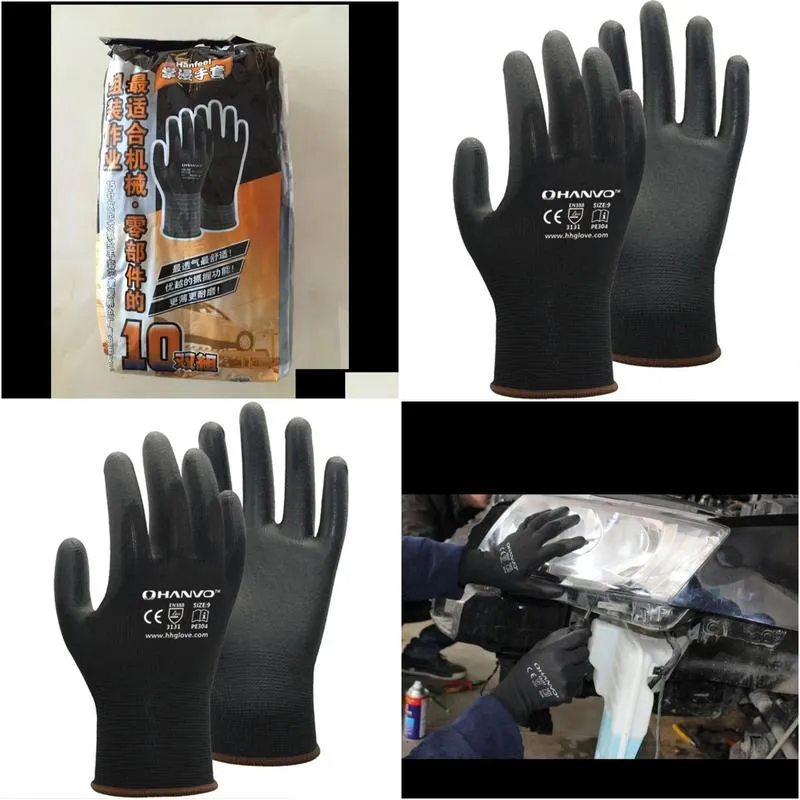 work gloves hand protection pu coated nitrile safety glove for mechanic working nylon cotton palm