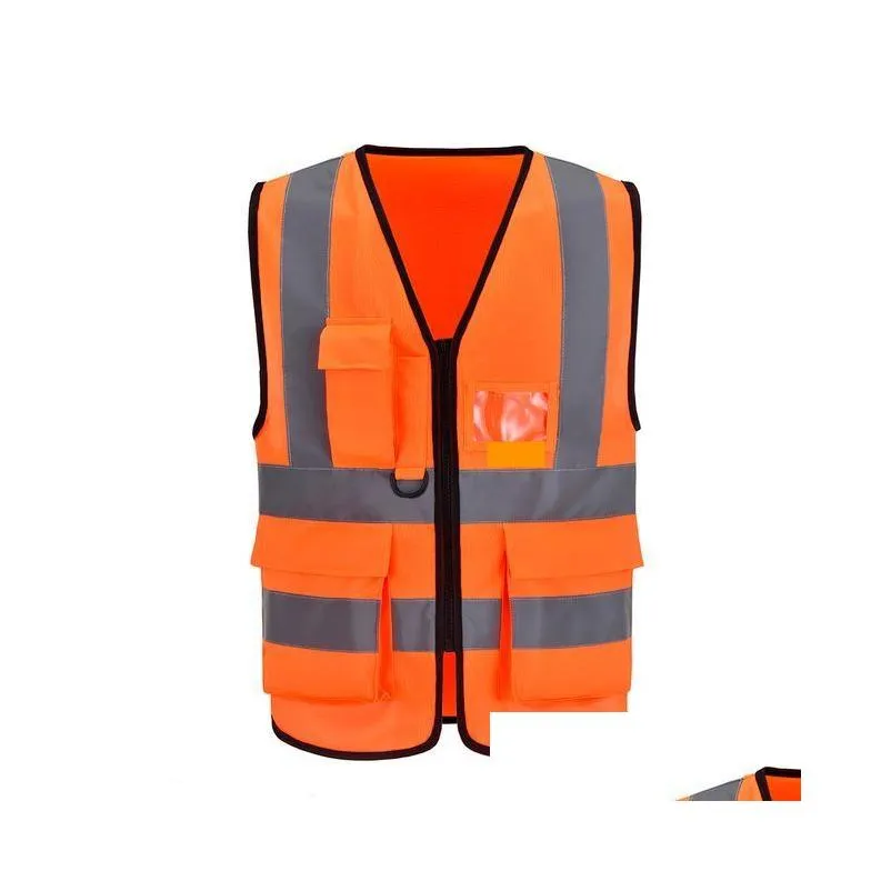 high visibility mesh safety reflective vest with pockets and zipper waistcoats jacket workwear vests protective clothing