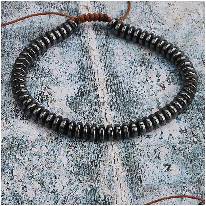 new arrival mens beads bracelet adjustable nature stone hematite woven bracelet beaded wrist bracelets balance bangles jewelry gift for