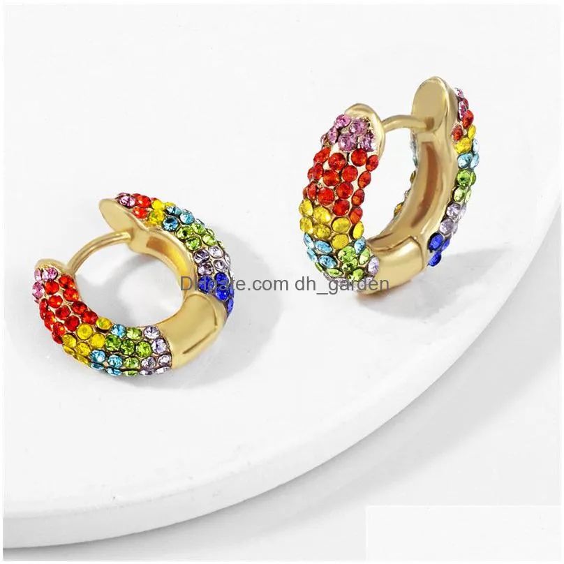 summer rainbow colorful pave crystal earrings cooper mini hoop earring for women high quality party classic jewelry