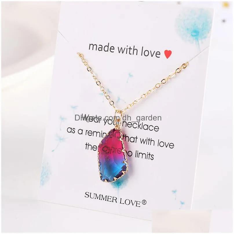 new arrivals crystal pendant chram necklace for women gold chain round multi color irregular geometry glass necklace fashion jewelry