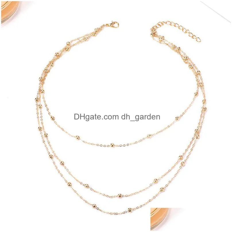 new fashion bohemian multi layer bead chain necklace female gold 3 layer simple beach girl collar tiny necklace for women jewelry
