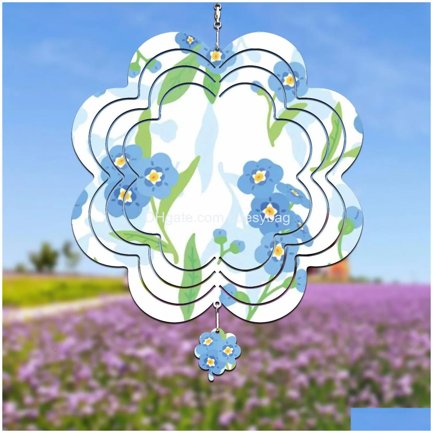 sublimation blank 3d wind spinners alluminum large flower shape spinning hanging patio yard decoration blanks for diy both sides