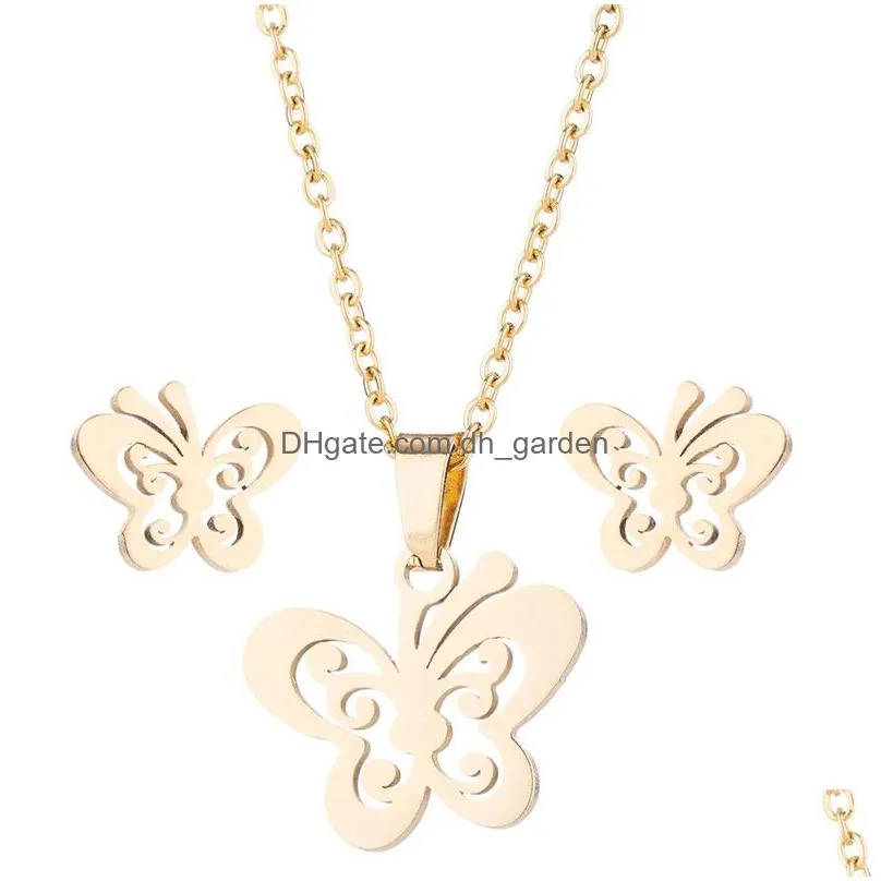 butterfly necklaces earrings sets gold stainless steel jewelry set cute animal stud earings for women best friend jewelry gift