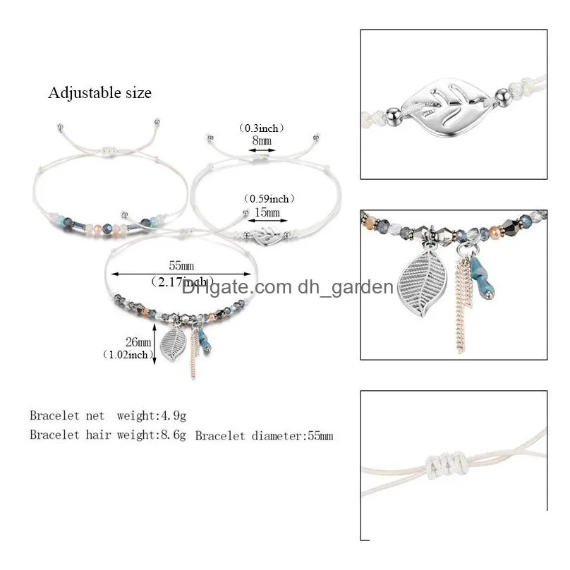 trendy transmit love 3pcs/lot wax bracelet for woman natural stone crystal rice beads woven bracelet with heart shape charm wholesale