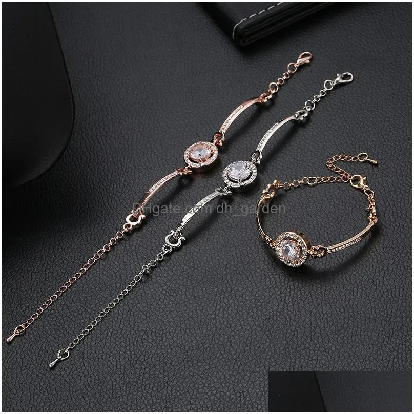 new trendy rhinestone zircon link bangle bracelet high quality charm bracelets for women girls gift wholesale jewelry