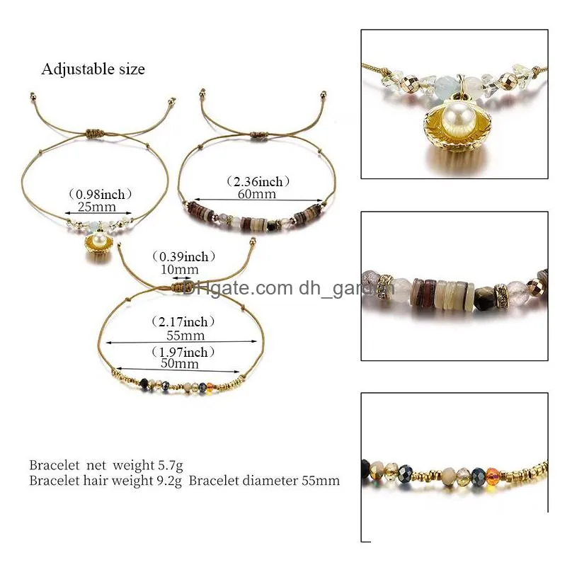 trendy transmit love 3pcs/lot wax bracelet for woman natural stone crystal rice beads woven bracelet with heart shape charm wholesale