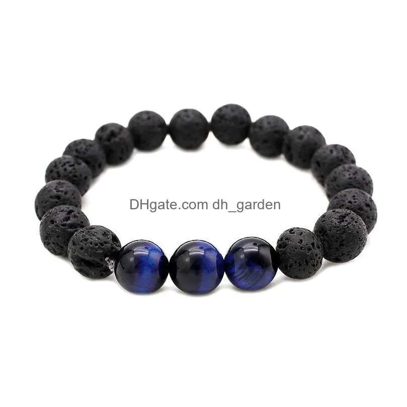 new fashion 10mm lava stone bracelets energy chakra healing balance black beads bracelet for men prayer stretch tiger eye stone yoga