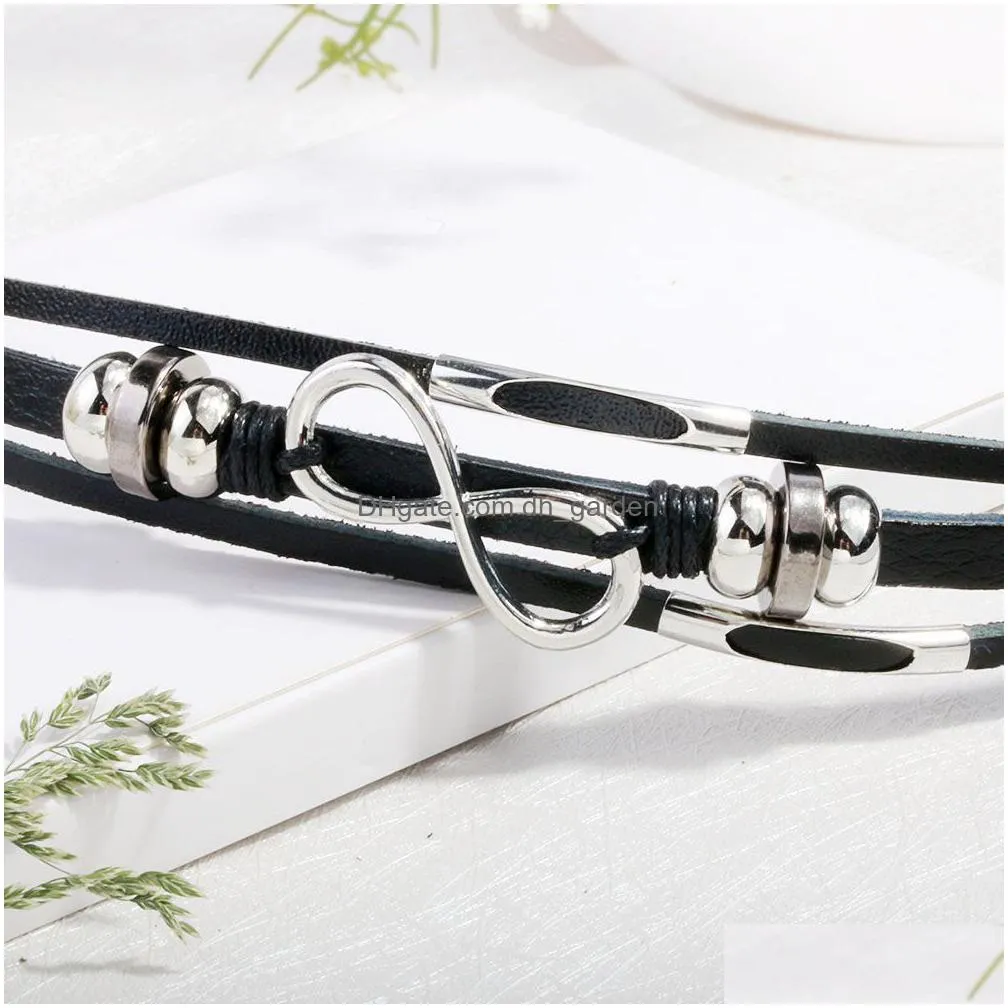 new fashion handmade leather bracelet 8 bracelets for women multi layer wrap leather bracelets armband jewelry