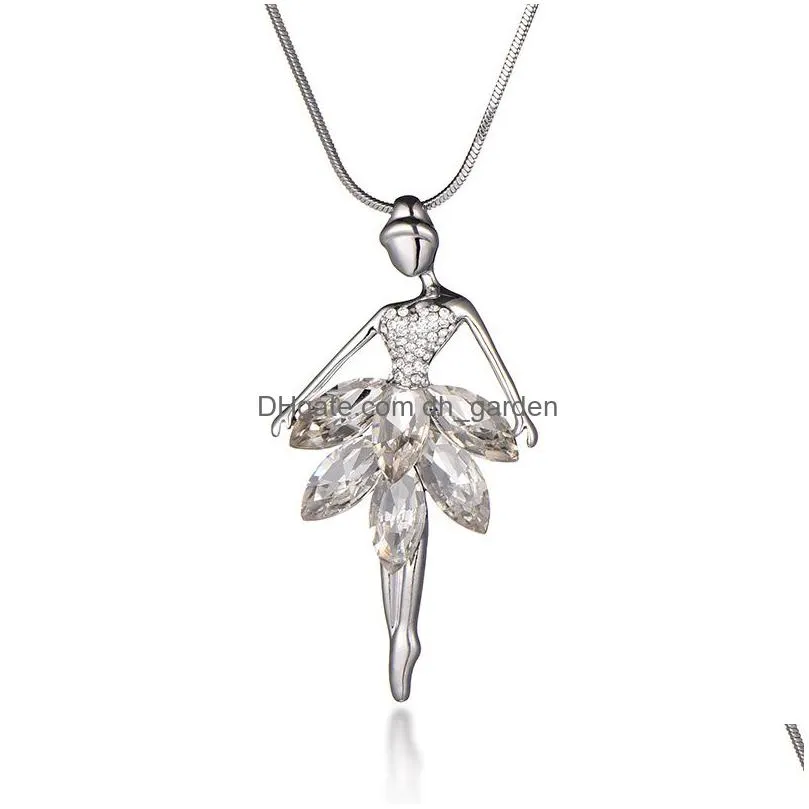 fashion ballet girls dancer pendant necklace crystal rhinestone charms ballerina necklace long chain statement jewelry christmas