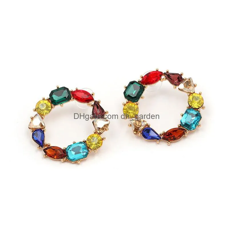 round circle colorful crystal drop earrings for women wedding shining rainbow earrings wholesale jewelry gifts