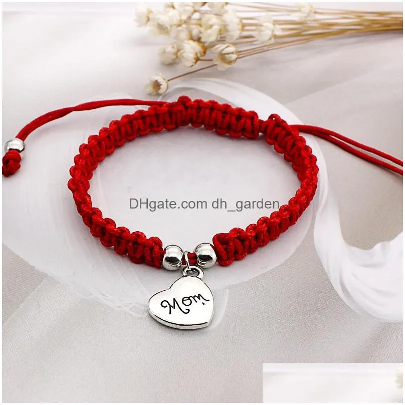 new fashion red rope handmade chain weave lucky bracelets for mom silver gold plating alloy letter charms thanksgiving gift