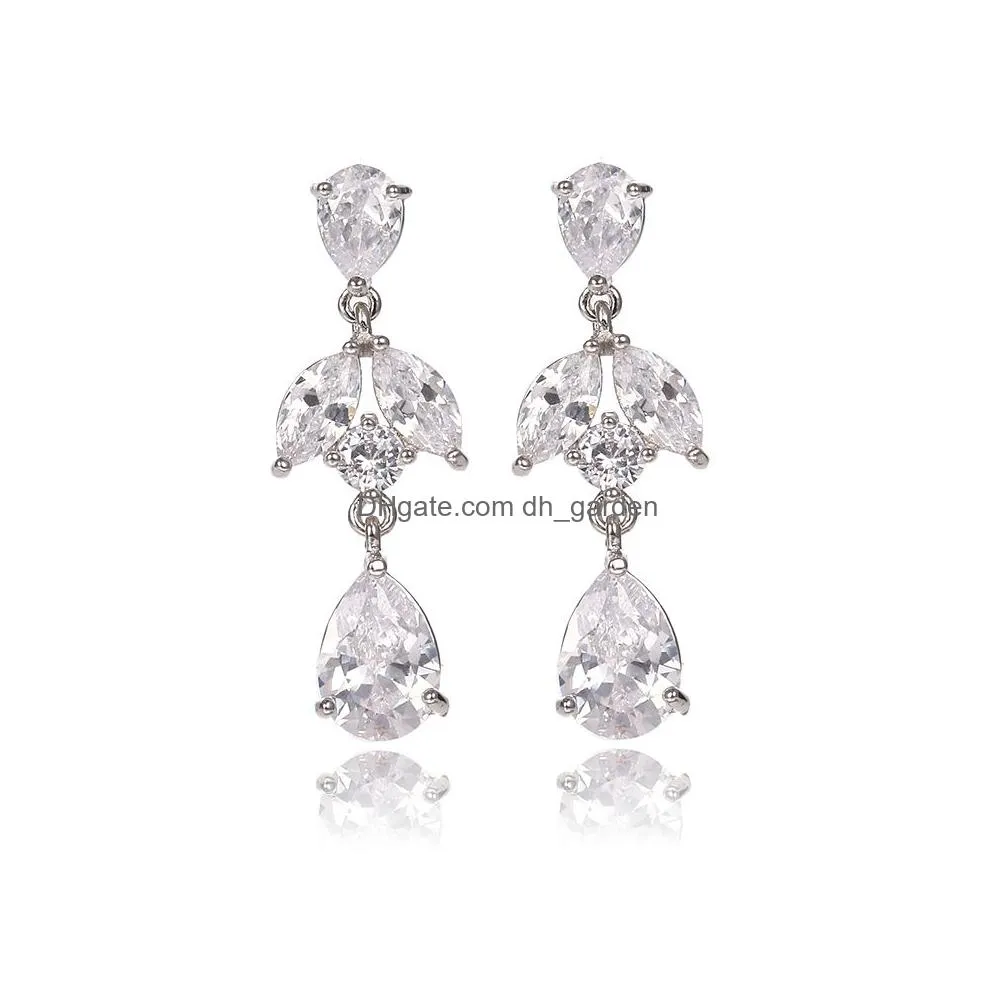 austrian clear cubic zirconia earrings for women 2019 flower shaped bridal wedding earring dangle ear party wedding bridal jewelry