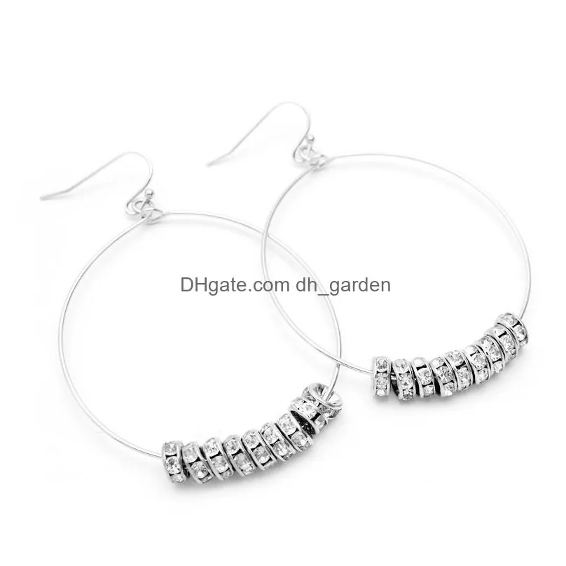 fashion jewelry geometry big hoop earrings for women high quality alloy crystal charms earrings silver color statement ear rings